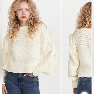 Line & Dot Mckenzie Balloon Sleeve Sweater ivory cream size small